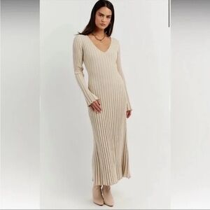 DISSH Beige Long Sleeve Ribbed Dress